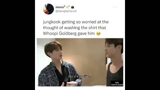 Jungkook getting so worried at the thought of washing the shirt that Whoopi Goldberg gave him