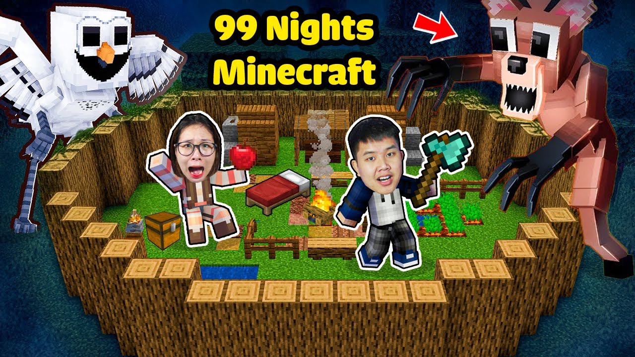 Minecraft, bqThanh & Ốc Sinh tồn 99 đêm trong rừng tiêu diệt Quỷ Hươu cứu dân làng