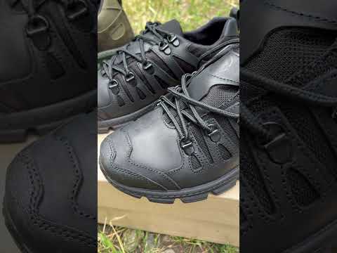 Чорні тактичні кросівки Grizzly Black шкіряні демісезонні з Cordura 1000D напівчеревики для активного життя та служби, видео 1
