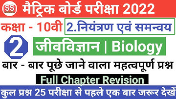 Class 10th जीवविज्ञान चैप्टर 2 नियंत्रण एवं समन्वय objec 2022 || class 10th science model paper 2022