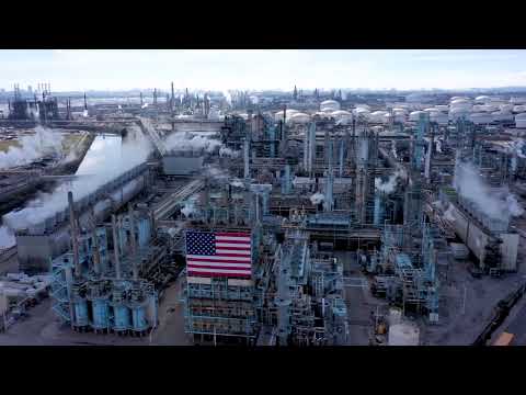 Aerial Drone Video of Marathon Oil Refinery, Wilmington, Los Angeles County, California, USA.