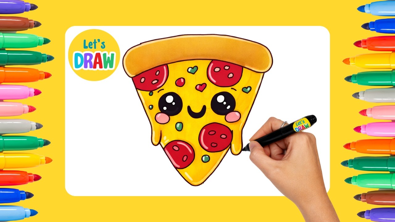 How to Draw a Funny Pizza Slice | Easy Cute Drawing Tutorial ✏️🎨