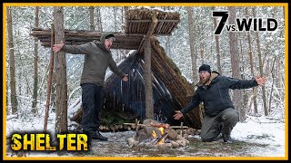 7 vs. Wild Shelter - Übernachtung und Bau bei -7°C im Schnee - Survival Bushcraft Overnighter