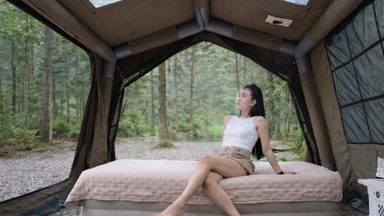 Awesome inflatable tent solo camping in the quiet mountains 💯 relaxing in a cozy tent ASMR