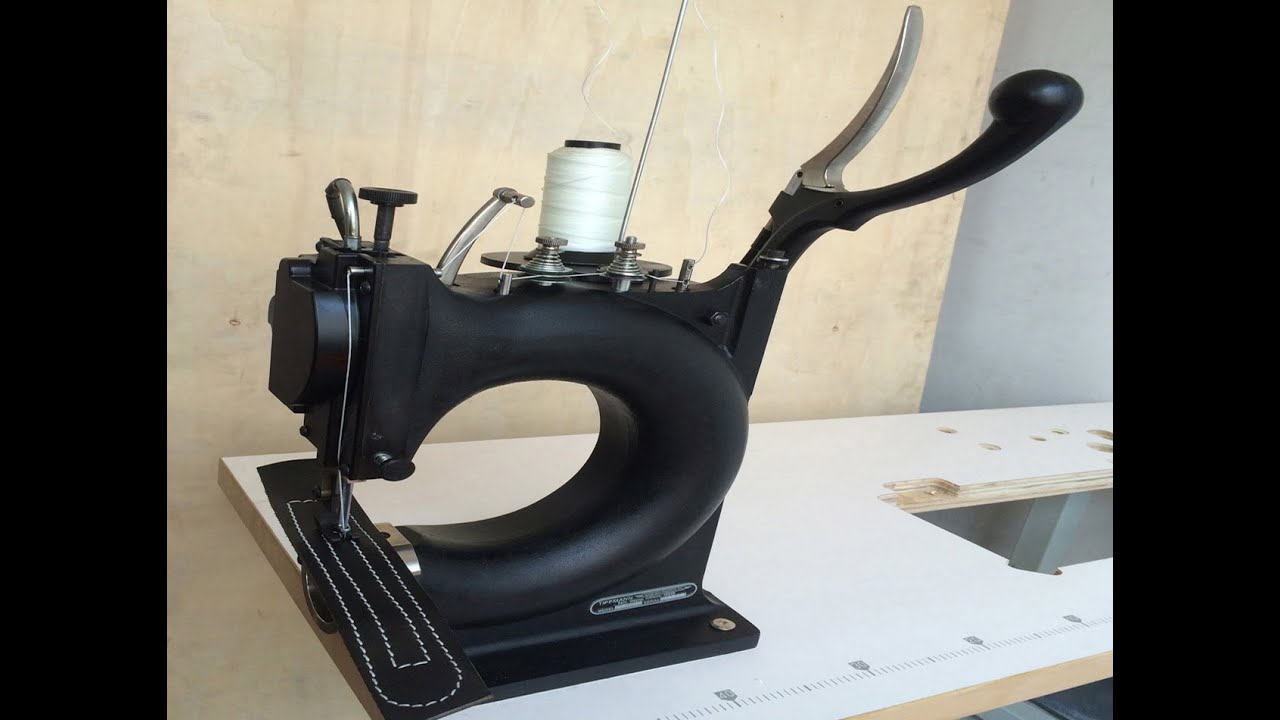 Hand crank leather sewing machine - YouTube