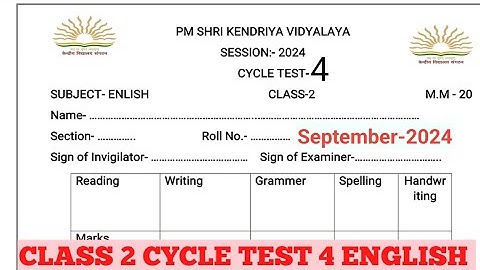 Kv Cycle Test 4 Class 2/Cycle Test 4 English Class 2#kvexam#class 2 English Questions Paper