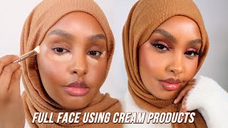 FULL FACE USING ONLY CREAM PRODUCTS *easy & dewy makeup look* | Jasmine Egal