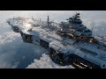 The Sky City: Massive Sci-Fi Mega Structure Concept. Giant Floating Fortress Visualization