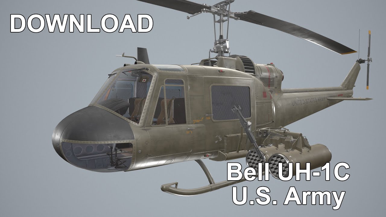 Bell UH-1C Iroquois U S Army 3D Model
