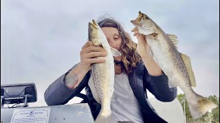 Big beautiful speckled trout and redfish on my new favorite lure! (Inshore slam!)