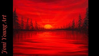 EASY Red Sunset | Step by Step Painting | acrylic