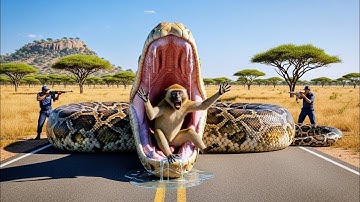 Heroic Rescue Team Saves Innocent Baby Monkey from Giant Python Attack 🐍