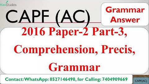 CAPF(AC) Previous Year Paper Analysis 2016 Paper 2 Part 3 #Grammar#Solution