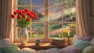 Cozy Spring Window View 🌷 Cottagecore Morning Garden | Tulips & Warm Light screenshot 5