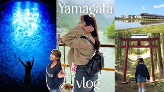山形Vlog｜泊まったホテルが最高すぎた1泊2日🇯🇵♡ 観光スポットも楽しすぎる💜 おすすめグルメ、カフェ🌾 庄内｜加茂水族館｜スイデンテラス ｜羽黒山五重塔 | 赤湯ラーメン