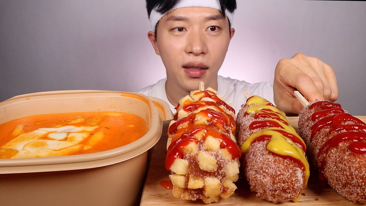 오랜만에 명랑핫도그,, 럭키로제떡볶이랑 같이 먹방 ASMR MUKBANG CORN DOGS ROSE TTEOKBOKKI