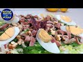 Вкусный салат с кальмарами без майонеза. Рецепт простого салата.