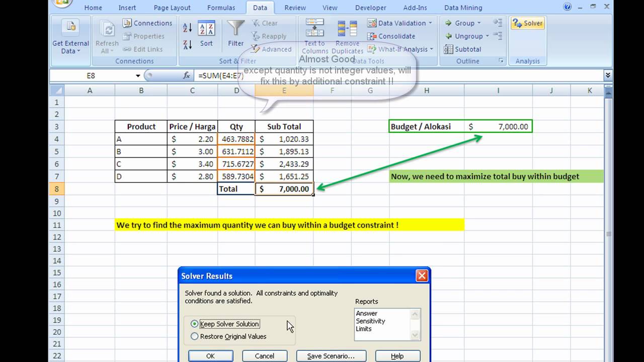 Microsoft Excel 2007  1   Using Solver