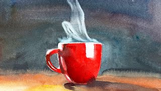 Watercolor of a hot coffee mug [member painting together]