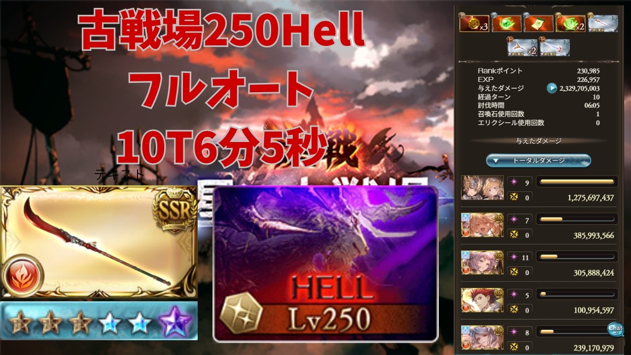 【グラブル】古戦場250hell フルオート6分5秒