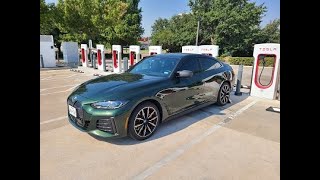 Summer 2023 EV Road Trip Day 6 Oklahoma to Texas BMW i4 M50 at a Tesla Supercharger