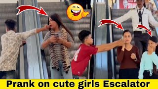 PRANK ON CUTE 🥰 GIRLS IN ESCALATOR PUBLIC REACTION VIDEO FUNNY VIDEO // PRANKSTAR VINOD