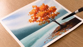 Watercolor Painting for Beginners \/ Autumn Lake Scenery \/ Step by Step Tutorial