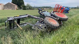 Accident de tracteur, le 312 en mauvaise posture