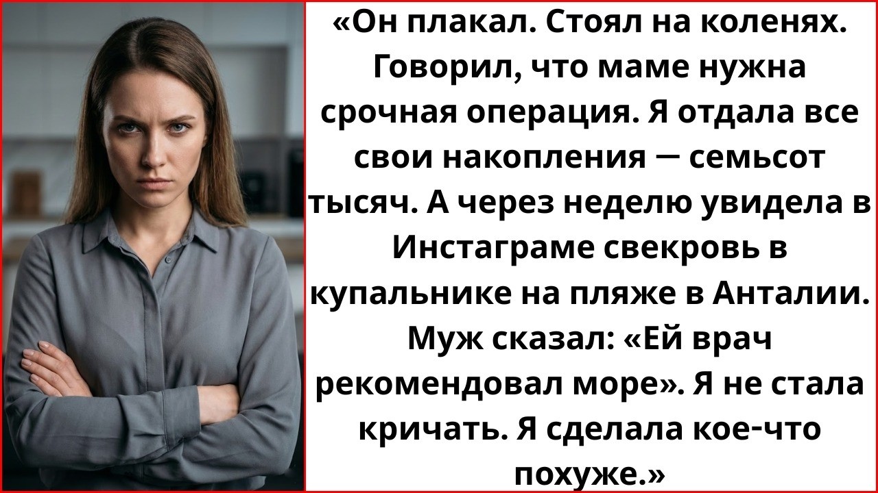 «Ты снял все деньги с моего счёта «на лечение мамы», а она загорала в Турции?»