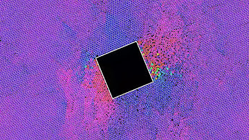 A granular material flowing around a square