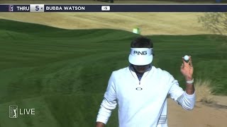 Bubba Watson rattles the flag stick on No. 14 at Waste Management