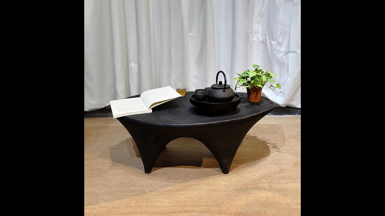 Solid wood black low round coffee table