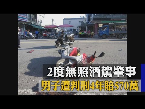 2度無照酒駕肇事　男子遭判刑4年賠570萬