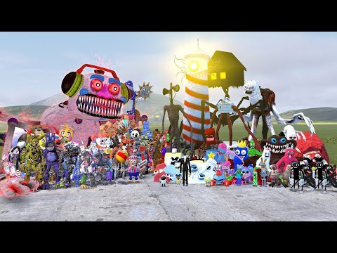 ALL FNAFs 1-9 SECURITY BREACH ANIMATRONICS VS ALL MONSTERS AND MASCOT HORRORS In Garry's Mod!