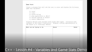 C++ - Lesson #4 - Variables and Game Stats Demo