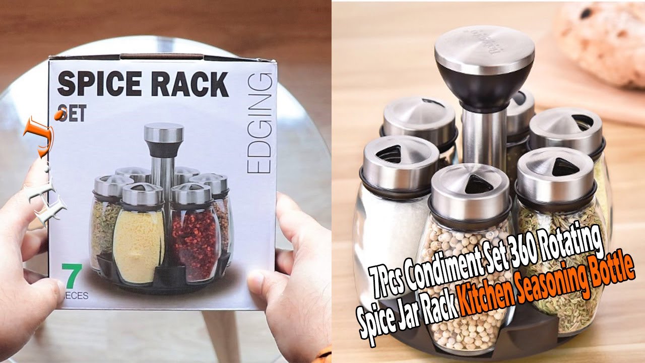 7pcs/set, Multifunctional Revolving Spice Rack with 6 Spice Jars