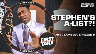 Details Stephen's A-List 👀 Ranking the top 5️⃣ NFL teams after Week 5 🏈 | First Take News
