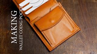 Making coin pocket for leather wallet v 2.0. DIY Leathercraft tutorial.