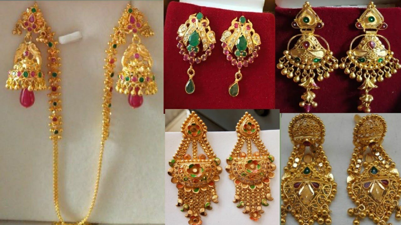 Latest gold earrings collection with weight//buttalu daily wear ...