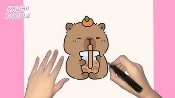 🌸HOW TO DRAW A CUTE CAPYBARA MILK TEA~ STEP BY STEP ~ KAWAII DOODLE