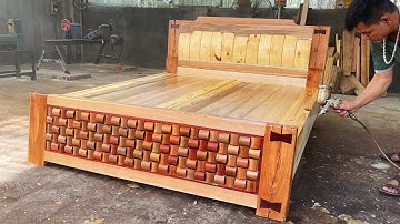 Extremely Ingenious Skills Woodworking Worker || Making Unique King Size Bed Monolithic Wood Project