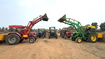 Mahindra Arjun 605 Loader and John Deere 5205 Loader Loading Black Mud Tractor Mahindra 575 Sonalika