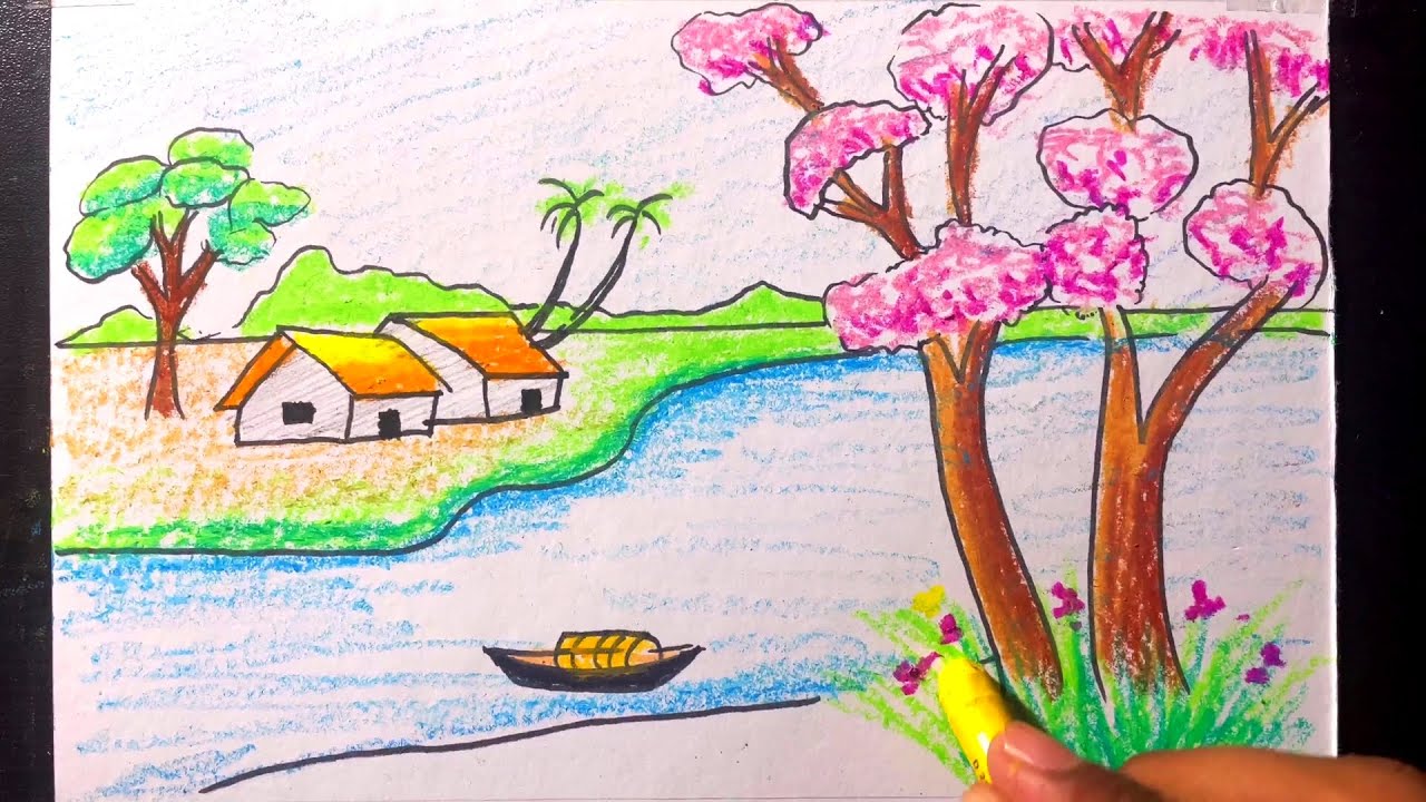 Spring Season | How to draw scenery - YouTube