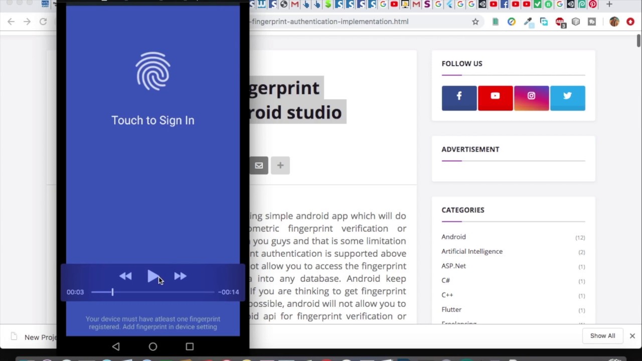 How to implement fingerprint authentication in android studio - YouTube