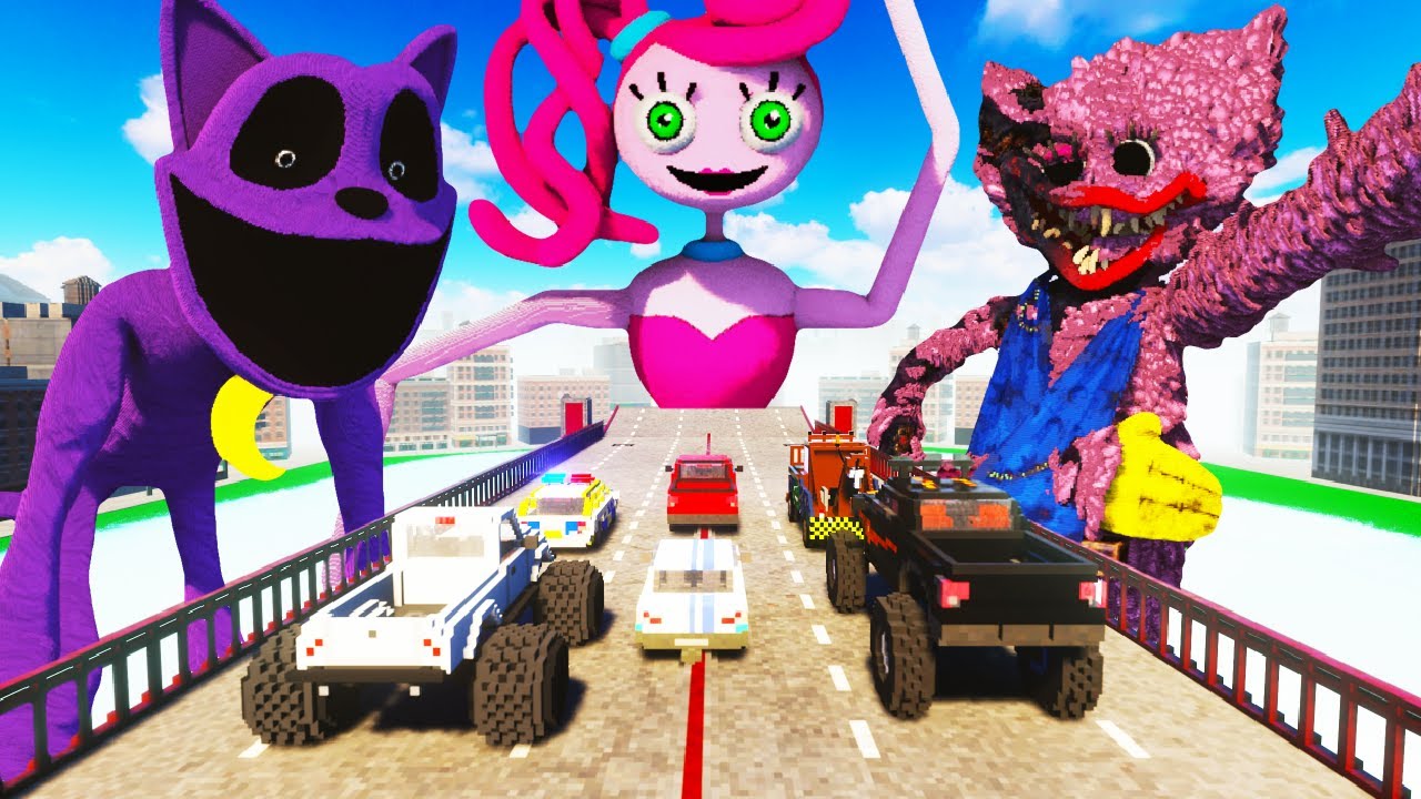 Cars vs Mommy Long Legs, CatNap and Kissy Missy ( Poppy Playtime 4 ) Teardown