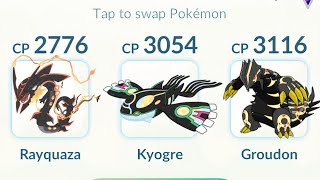 Using✨Shiny Rayquaza, Kyogre & Groudon Team in Master League #pokemongo