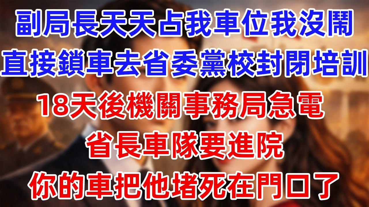 副局長天天占我車位，我沒鬧，直接鎖車去省委黨校封閉培訓，18天後機關事務局急電：省長車隊要進院，你的車把他堵死在門口了！#仕途風月 #仕途故事 #小說