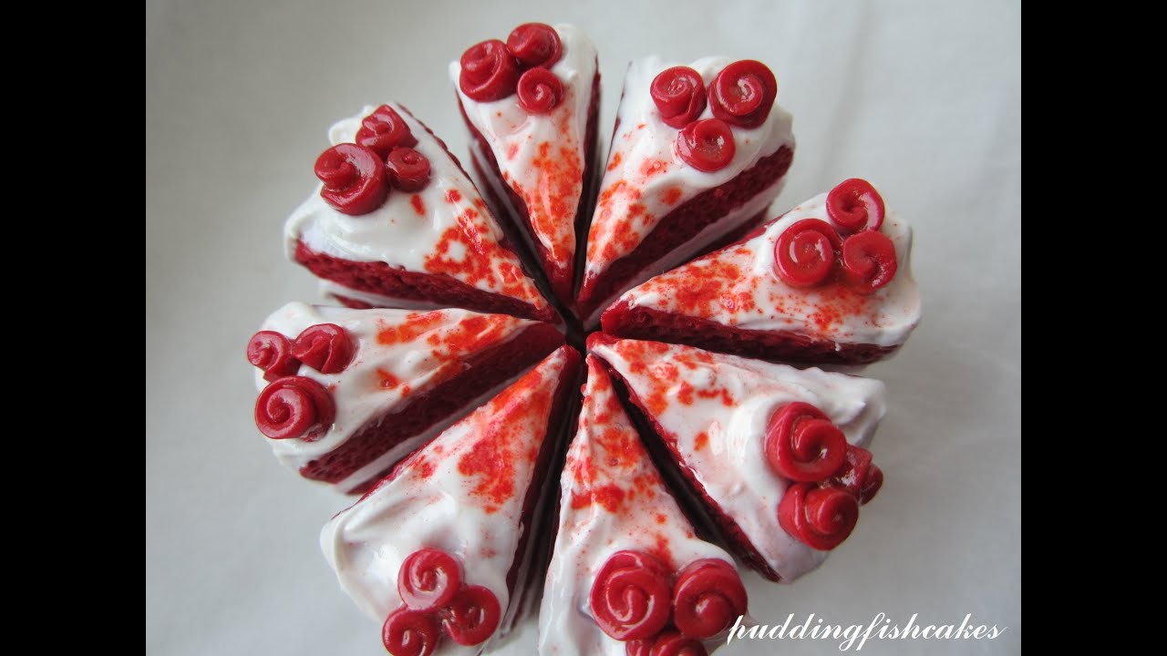 Red Velvet Cake Slice Polymer Clay Charm Miniature Food Dessert