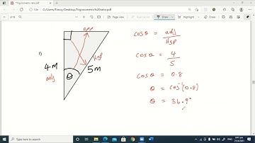 USING THE COSINE OF AN ANGLE RATIO TO DETERMINE THE  MEASURE OF AN UNKOWN ANGLE - Timoy White