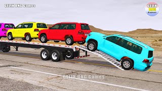 Flatbed Trailer new Toyota Cars Transportation with Truck - Pothole vs Car #066 - BeamNG.Drive